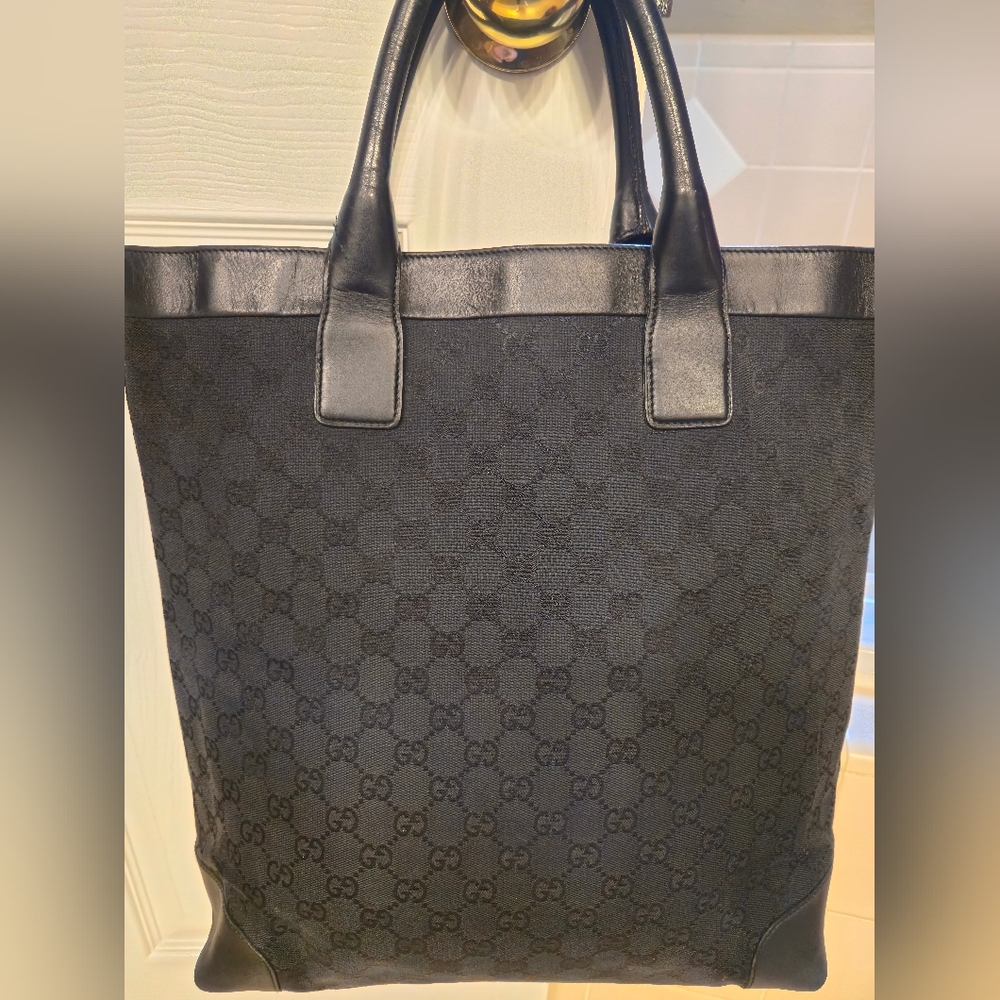 SOLD Authentic Gucci Vintage GG Canvas Web Black Tote Bag